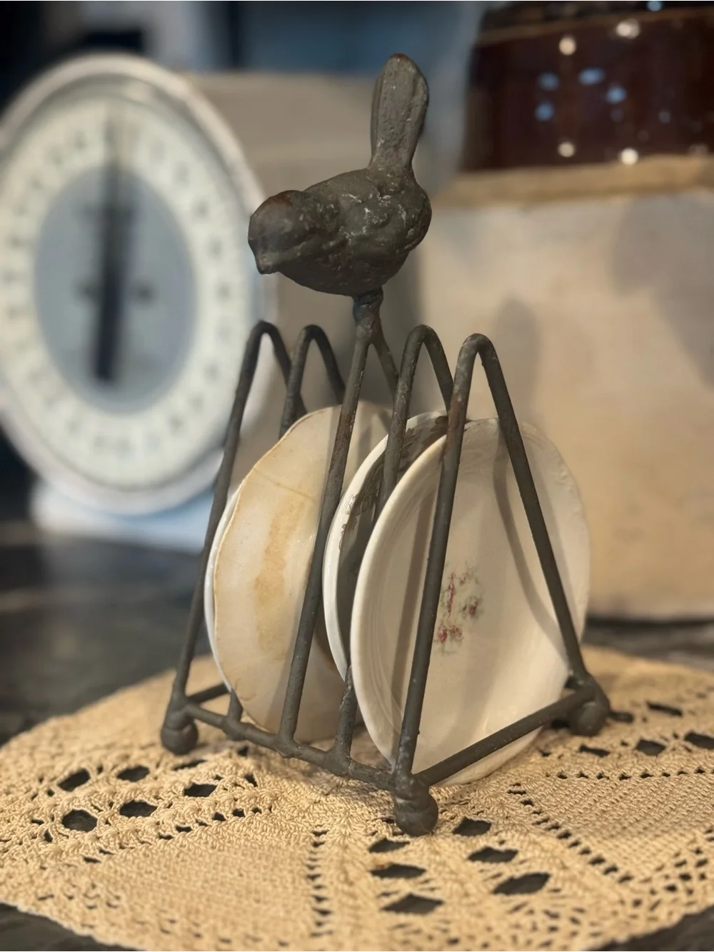 Vintage Wrought Iron Bird Butter Pat Holder Primitive Farmhouse Display